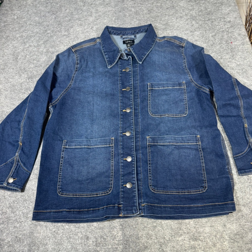 Well Worn Womens Denim Chore Jacket Blue Medium Wash Button Front Size L 1795033
